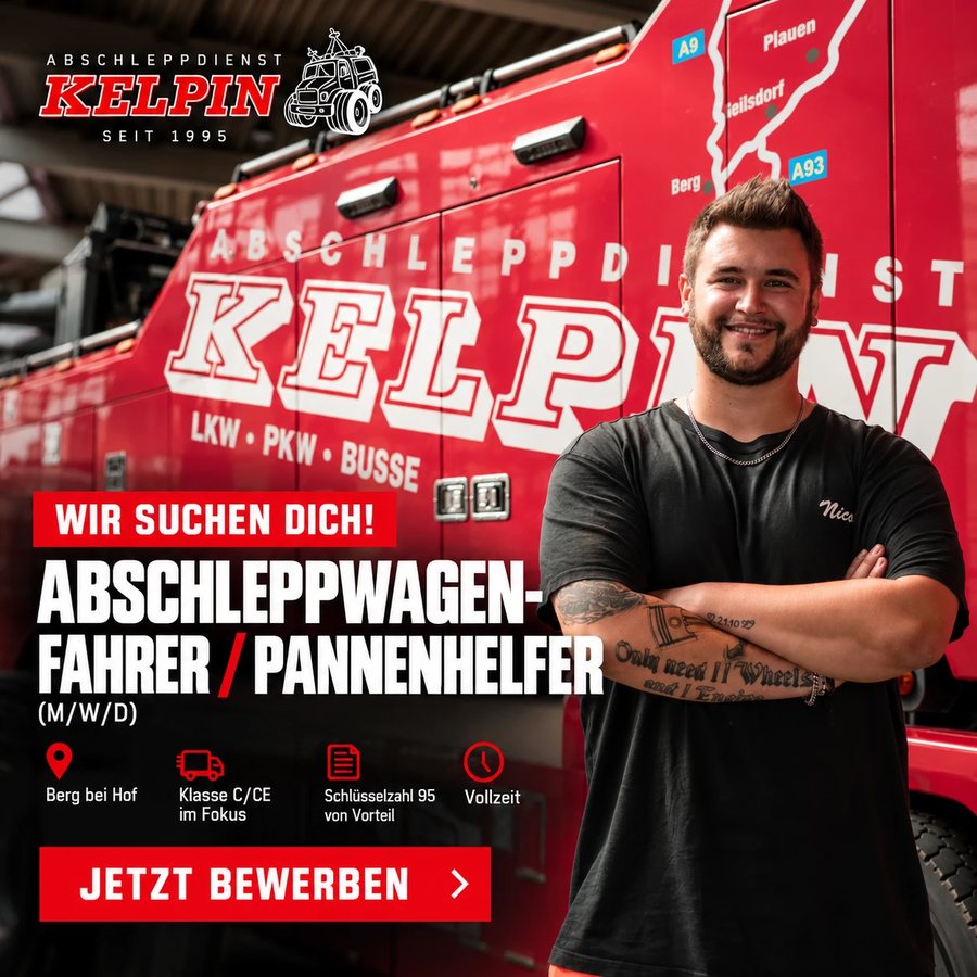Anzeige mit Mitarbeiter, Kelpin Abschleppdienst