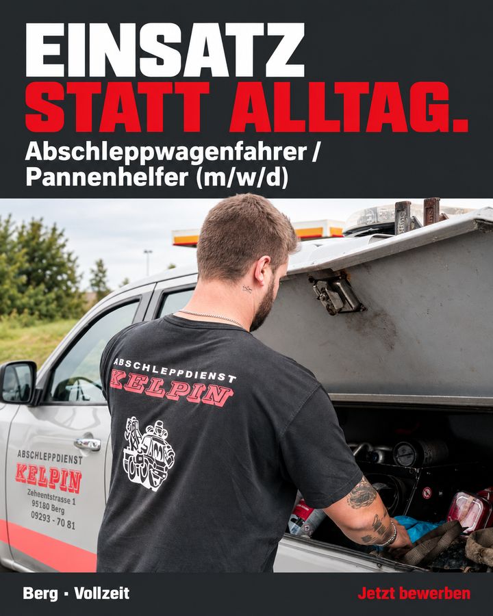 Stellenanzeige von Kelpin Abschleppdienst: Abschleppwagenfahrer und Pannenhelfer
