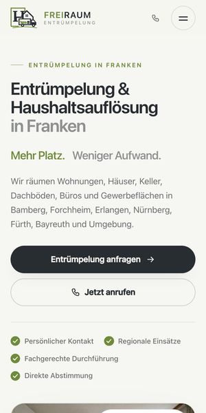 Website Freiraum Entrümpelung auf dem Handy