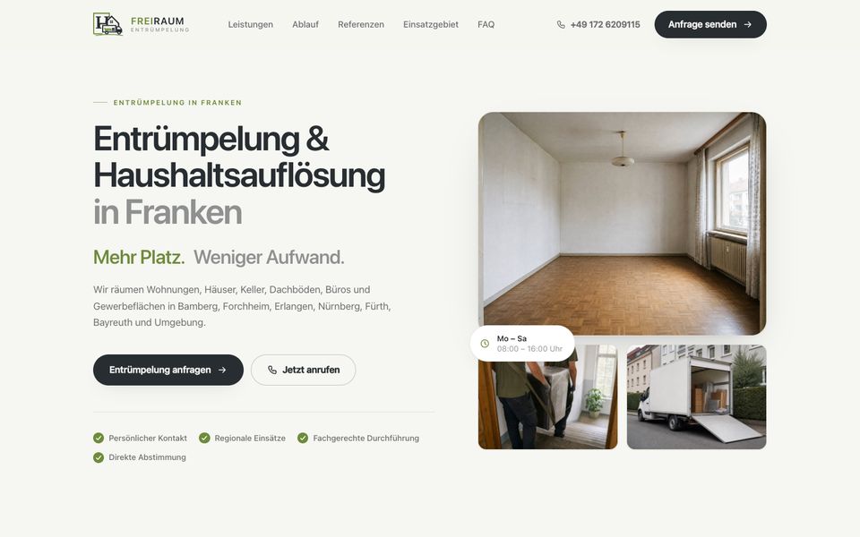 Startseite von Freiraum Entrümpelung auf dem Computer