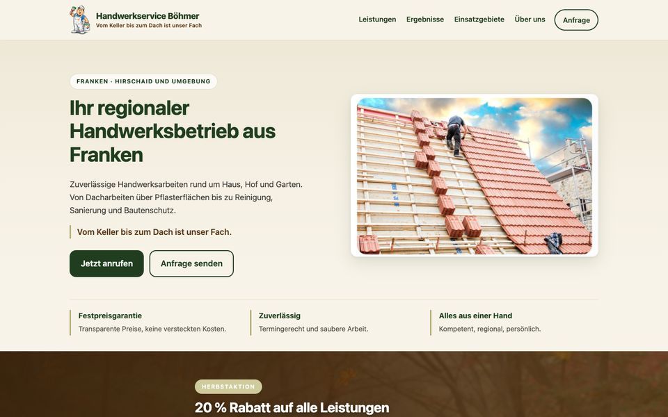 Startseite von Handwerkservice Böhmer auf dem Computer